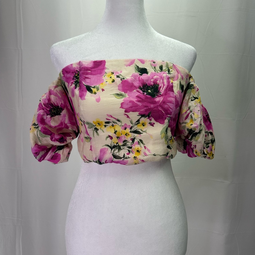 Abercrombie & Fitch Floral Off-Shoulder Blouse - Pink and Yellow